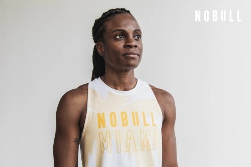 NOBULL Miami Palm High-neck Womens Tank White/Yellow UK-QSW52